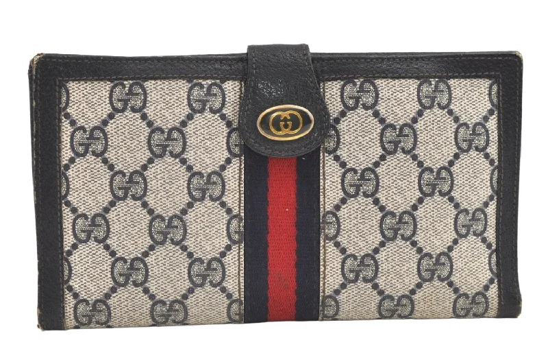 Gucci Marmont bags for women with gold - toned hardwareAuthentic GUCCI Sherry Line Long Wallet Purse GG PVC Leather Navy Blue 0671K