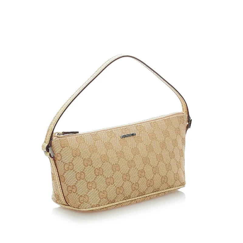 Gucci handbags for women with a metal - framed claspGucci GG Canvas Boat Baguette (33179)