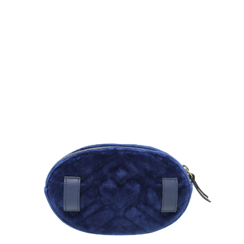 Medium - sized Women Gucci handbags for everyday useGucci Navy Blue Velvet GG Marmont Belt Bag