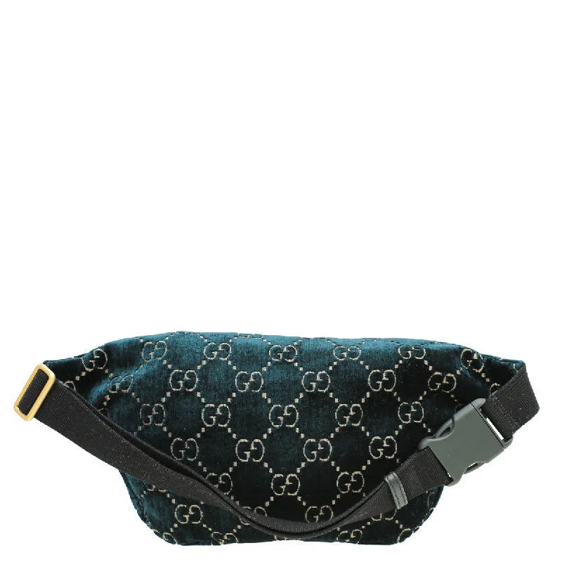 Ladies Gucci shoulder bags with a single - handle designGucci Petrolum Blue Velvet GG Web Belt Bag