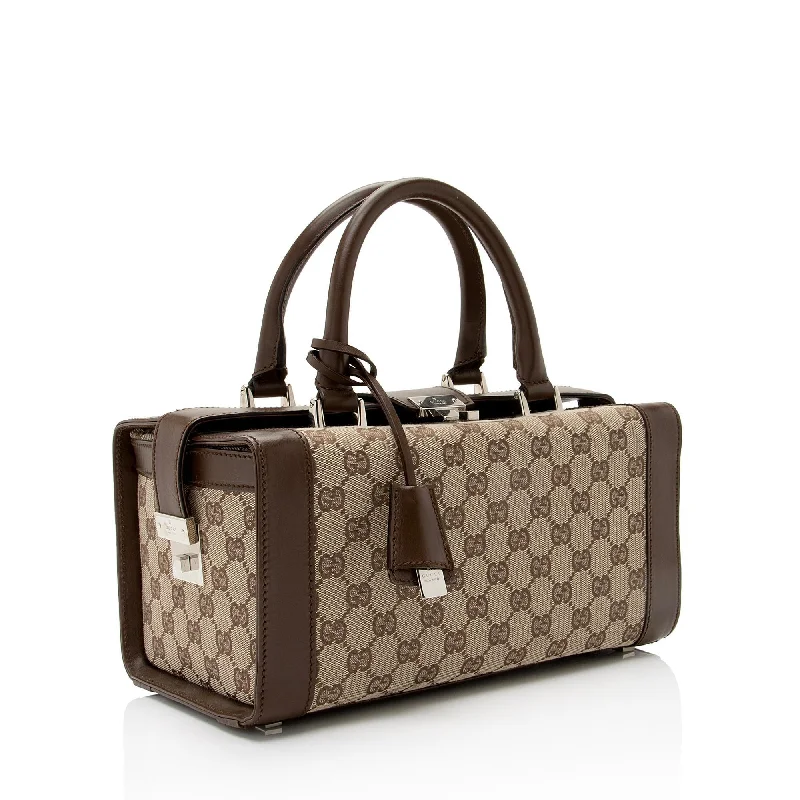 Ladies Gucci shoulder bags with a wide - width strapGucci GG Canvas Padlock Top Handle Train Case (SHF-3uBuOE)