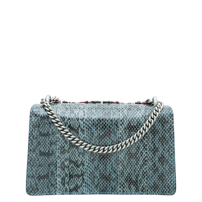 Women Gucci bags with a zippered interior pocketGucci Marine Blue Python Crystal Embellished "Blind for Love" Dionysus Bag