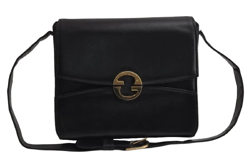 Gucci backpacks for women with a hidden back pocketAuthentic GUCCI Vintage Shoulder Hand Bag Purse Leather Black 8654J