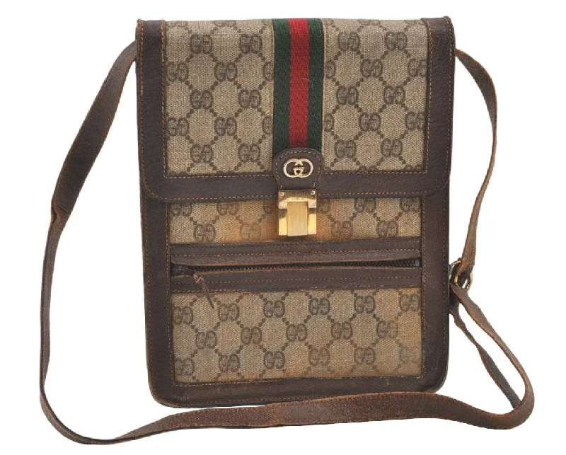 Gucci Marmont bags for women with quilted leather exteriorsAuthentic GUCCI Web Sherry Line Shoulder Bag GG PVC Leather Brown 0675K