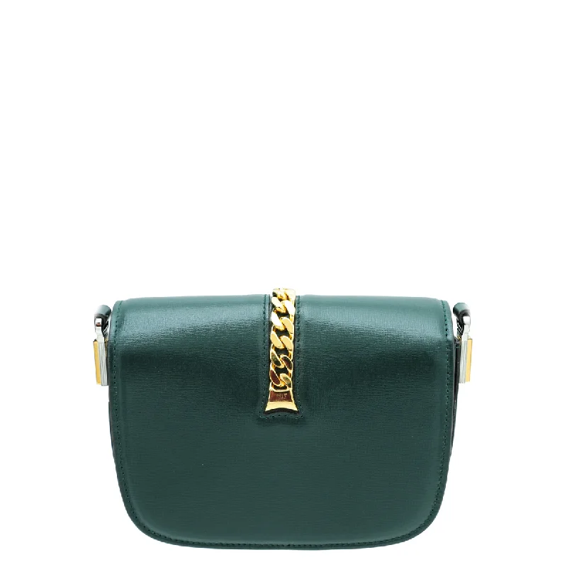 Ladies Gucci shoulder bags with a magnetic - closure flapGucci Forest Green Sylvie 1969 Mini Bag