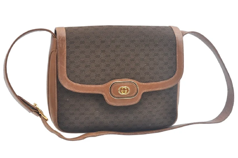 Gucci tote bags for women with a spacious interiorAuthentic GUCCI Micro GG Canvas Leather Shoulder Cross Body Bag Brown Junk K9804