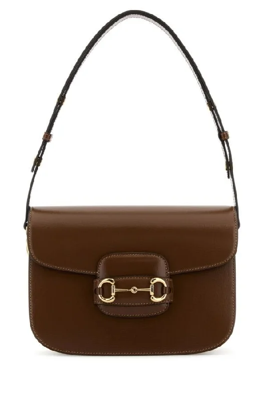 Gucci backpacks for women with a multi - pocket designGucci Woman Brown Leather 1955 Horsebit Shoulder Bag