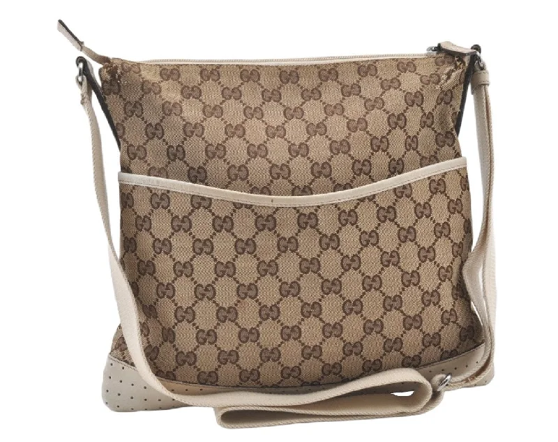 Gucci tote bags for women with a spacious interiorAuthentic GUCCI Shoulder Cross Body Bag GG Canvas Leather 145857 Brown 0289K