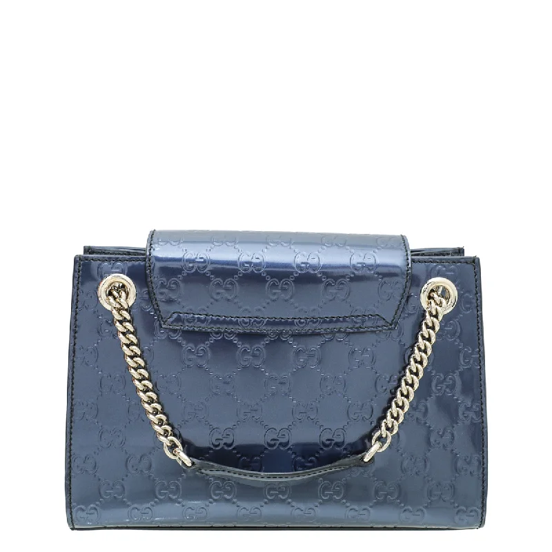 Gucci handbags for women with a patent - leather finishGucci Navy Blue GG Guccissima Emily Small Bag