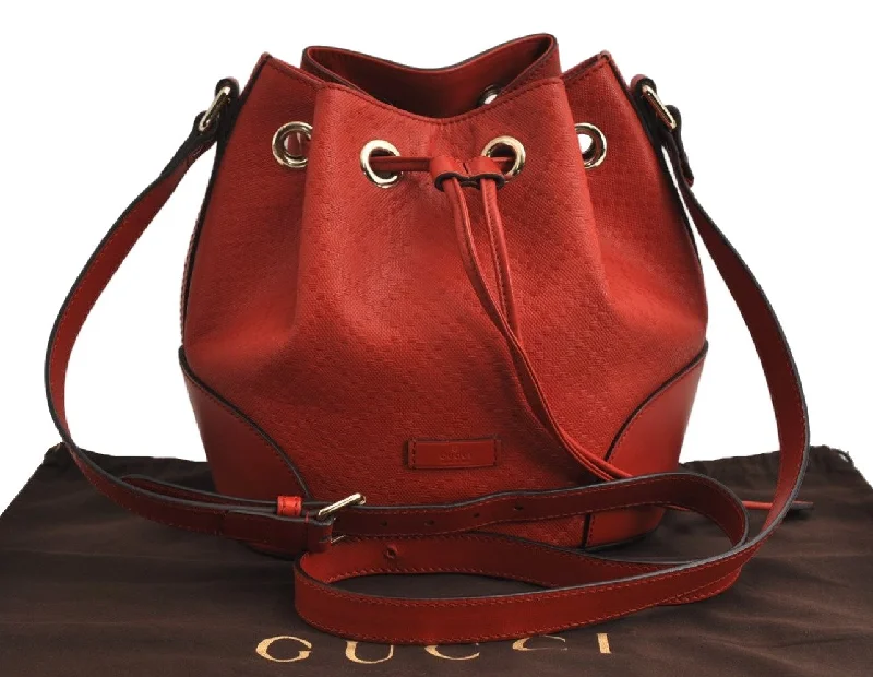 Gucci handbags for women with a beaded trimAuthentic GUCCI Bright Diamante Shoulder Drawstring Bag Leather 354229 Red 0288K