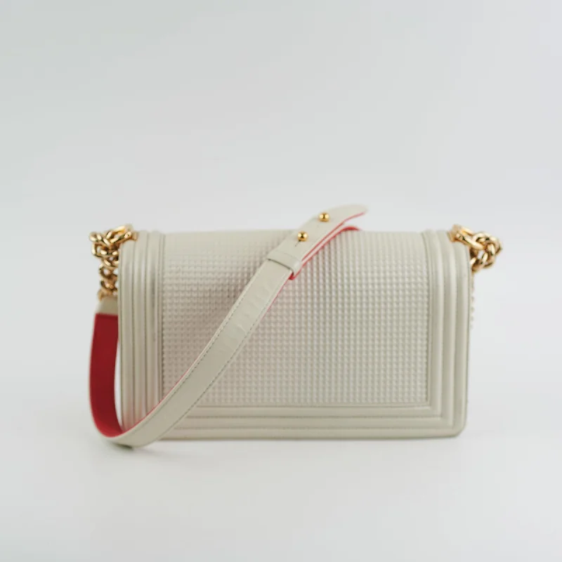 Chanel New Arrival Handbag with Gold HardwareChanel Old Medium Cube Embossed Boy White