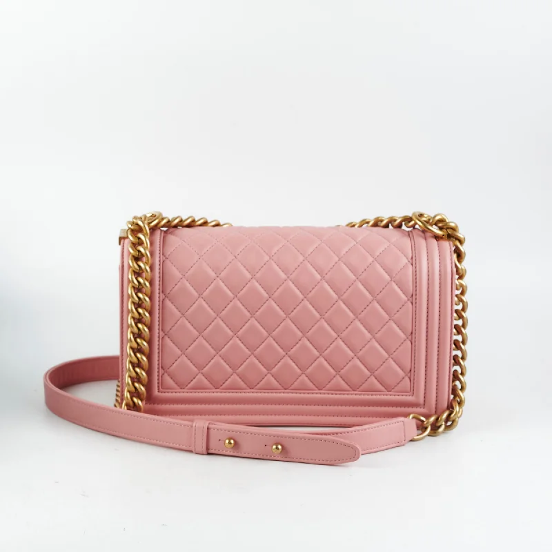 Chanel Designer Handbag with Unique DesignChanel Old Medium Boy Pink Lambskin