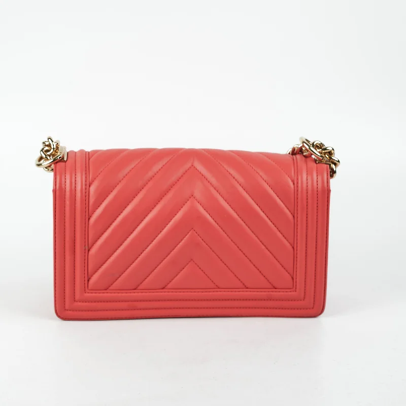 Chanel Small Crossbody Bag for TravelChanel Old Medium Boy Chevron Lambskin Coral  - Series 27