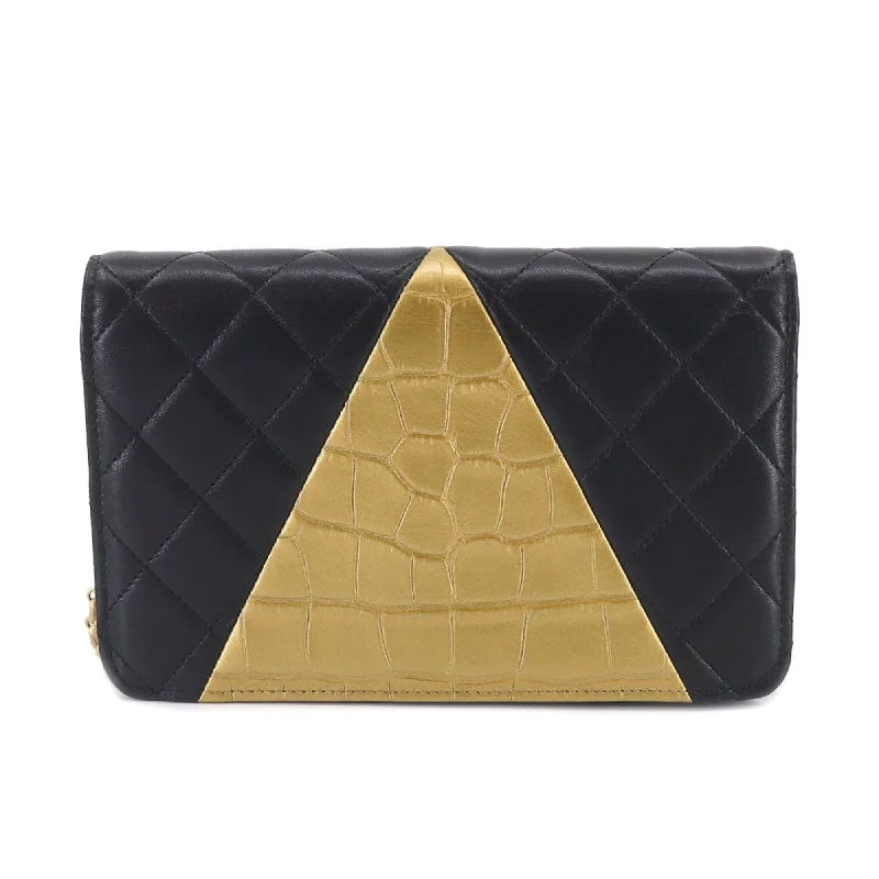 Chanel Classic Flap Bag for Evening PartyCHANEL 2.55 Chain Wallet Long Leather Black Gold Embossed Matelasse