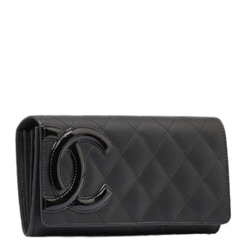 Chanel Luxury Handbag for High - End EventsCHANEL Cambon Line Coco Mark Long Wallet Black Pink Lambskin Ladies