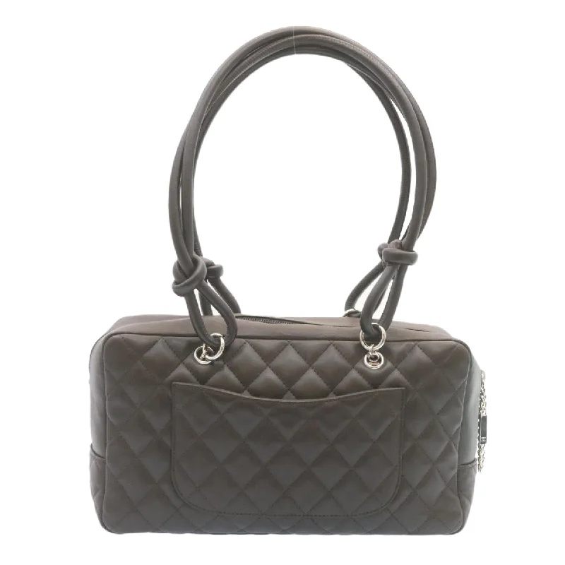 Chanel Limited Edition Handbag for CollectorsCHANEL Cambon Line Matelasse Hand Bag Leather Dark Brown CC Auth 27850A