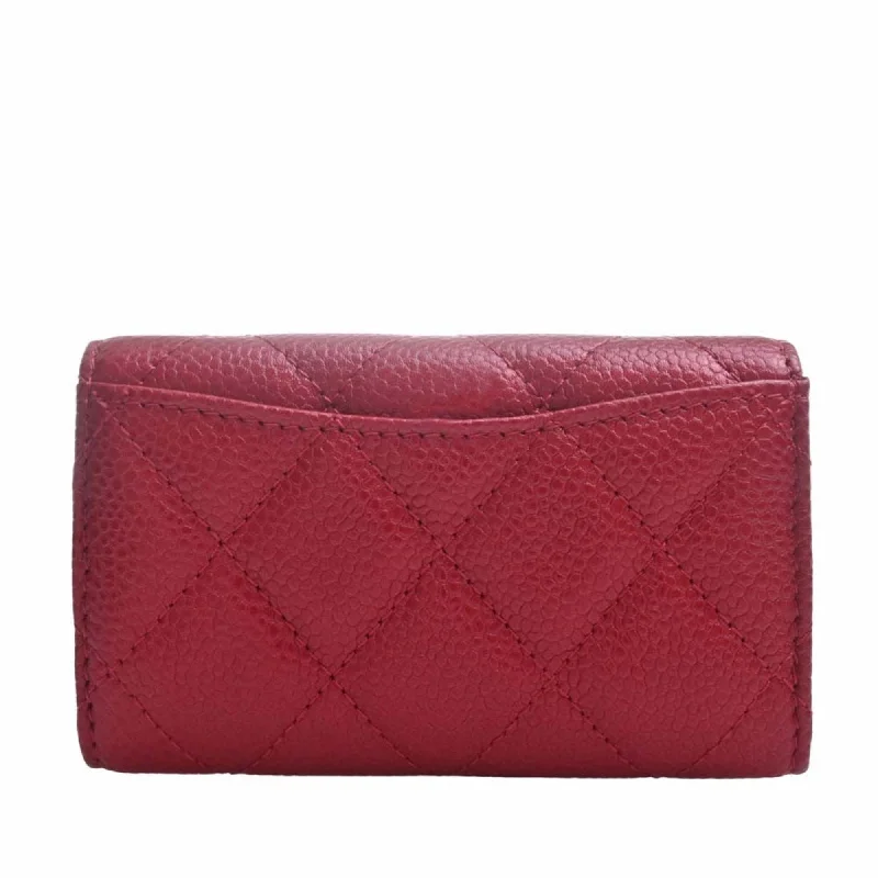 Chanel Quilted Leather Shoulder Bag for FashionistasCHANEL Caviar Skin Matelasse Coco Mark 6 Row Key Case Red Ladies