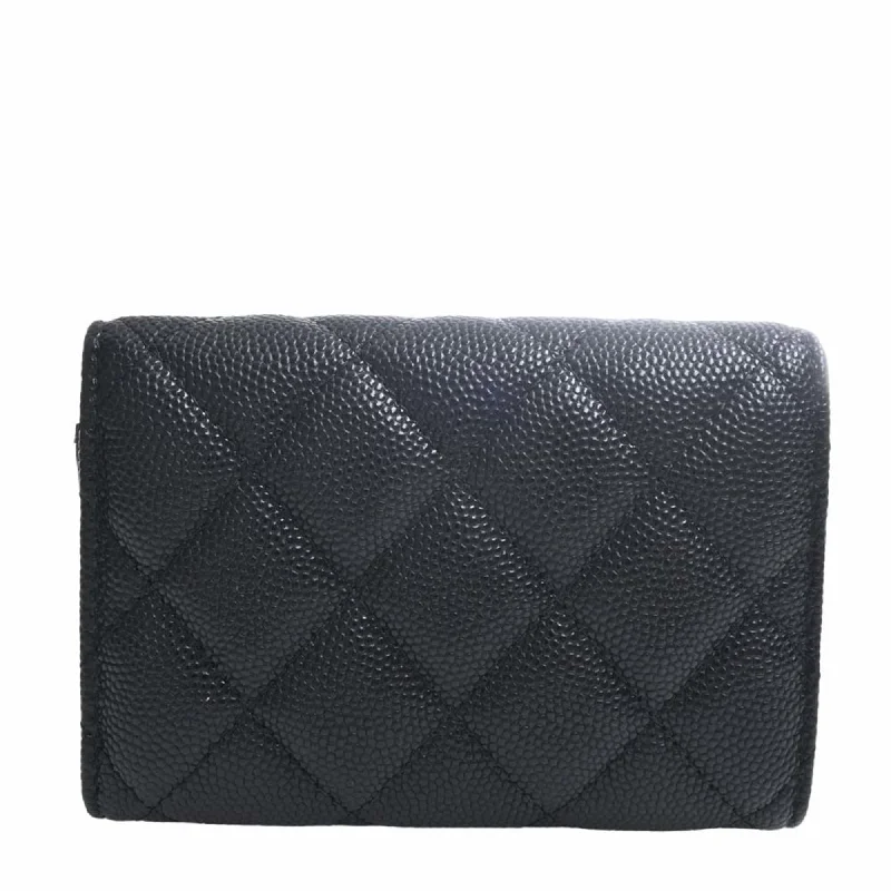 Chanel Colorful Handbag for Spring OutfitsCHANEL Caviar Skin Matelasse Coco Mark Trifold Wallet Black Ladies