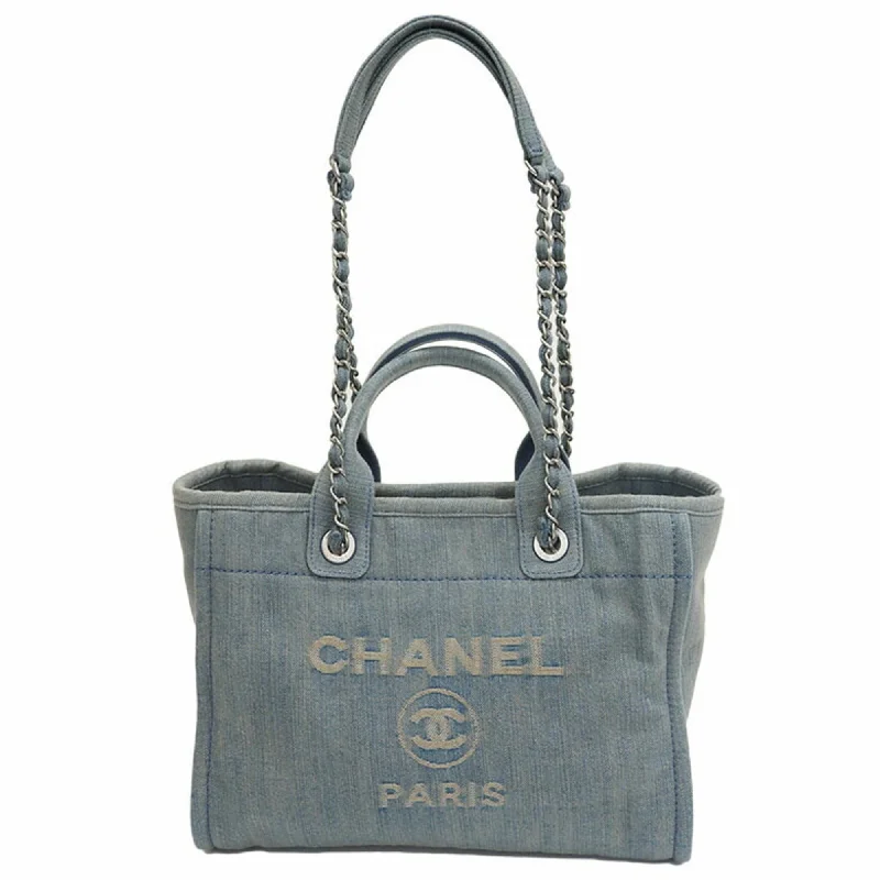 Chanel Quilted Leather Shoulder Bag for FashionistasCHANEL Denim Shopping Bag Tote Light Blue Deauville Women's