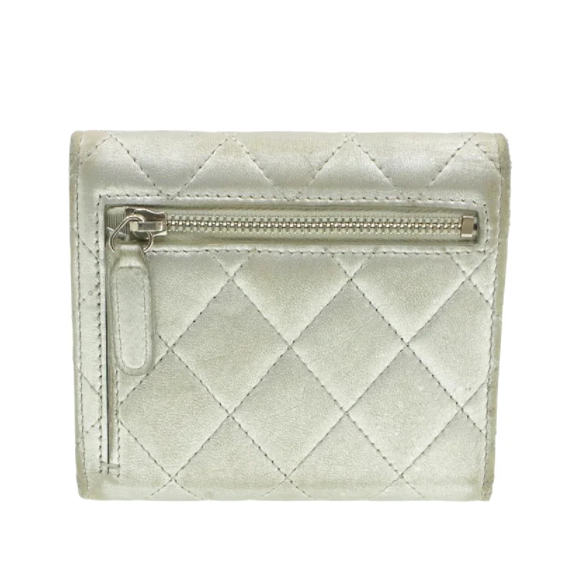 Chanel Luxury Handbag for High - End EventsCHANEL Matelasse Bifold Wallet Silver CC Auth cr620