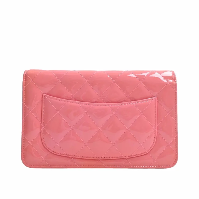 Chanel Luxury Handbag for High - End EventsCHANEL Patent Matelasse Coco Mark Chain Shoulder Long Wallet A33814 Pink Ladies