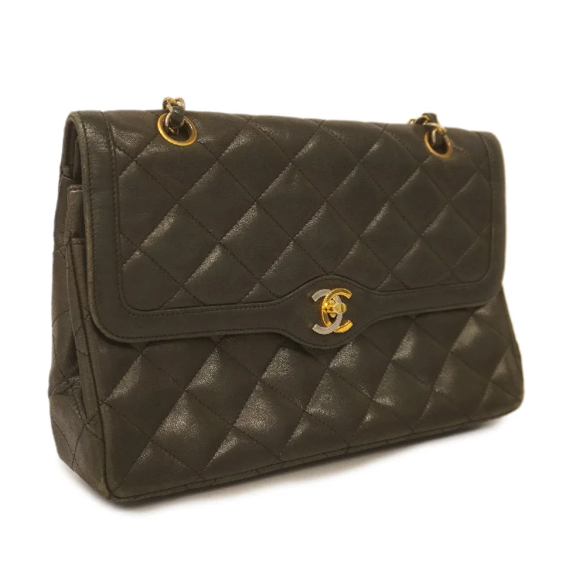 Chanel Classic Flap Bag for Evening PartyCHANELAuth  Matelasse Paris Limited W Flap W Chain Leather Shoulder Bag Black