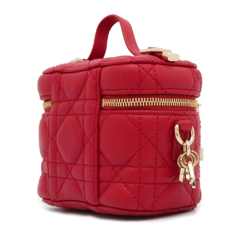 Christian Dior handbags with a detachable mirror for on - the - go touch - upsDior Cannage Vanity Shoulder Bag Red S0935ONMJ Leather Size micro