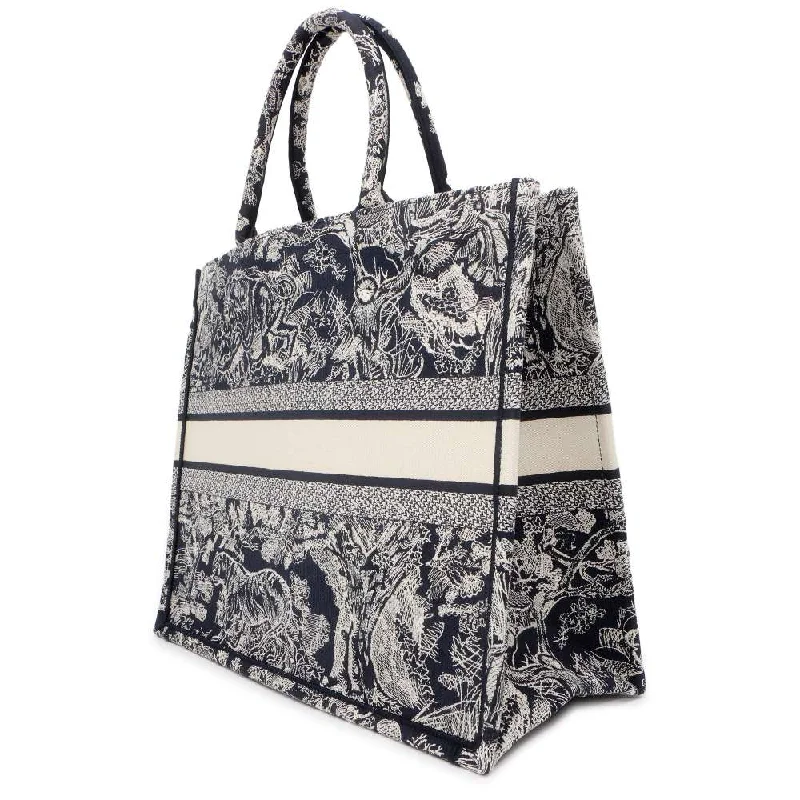 Stylish Christian Dior shoulder bags with a tassel - adorned zipperDior Book Tote Reverse Toile de Jouy Navy/White M1286ZRGO Canvas Size Large