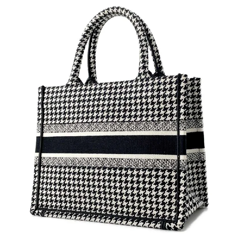 Christian Dior tote bags with a double - handle and shoulder - strap optionDior Book Tote Houndstooth Pattern Black/White Canvas Size Small