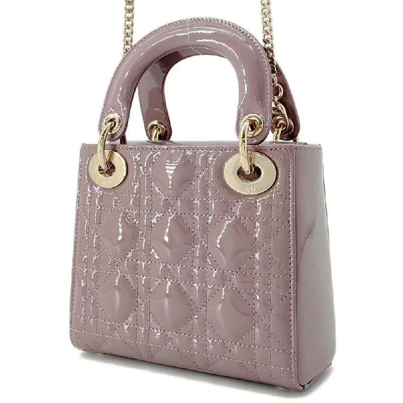 Christian Dior handbags with a snap - button closure and a decorative buckleDior Cannage Lady Dior 2WAY Handbag Purple M0505OWCB Patent Leather Size Mini