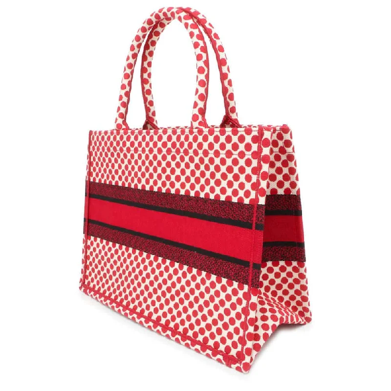 Christian Dior handbags with a back - pocket for quick storageDior Book Tote Polkadot Red/White/Black Canvas Size Medium