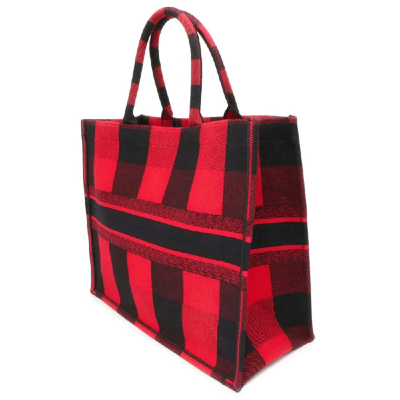 Christian Dior bags with a quilted pattern and gold - toned hardwareDior Book Tote Check Pattern Red/Black Canvas Size Large