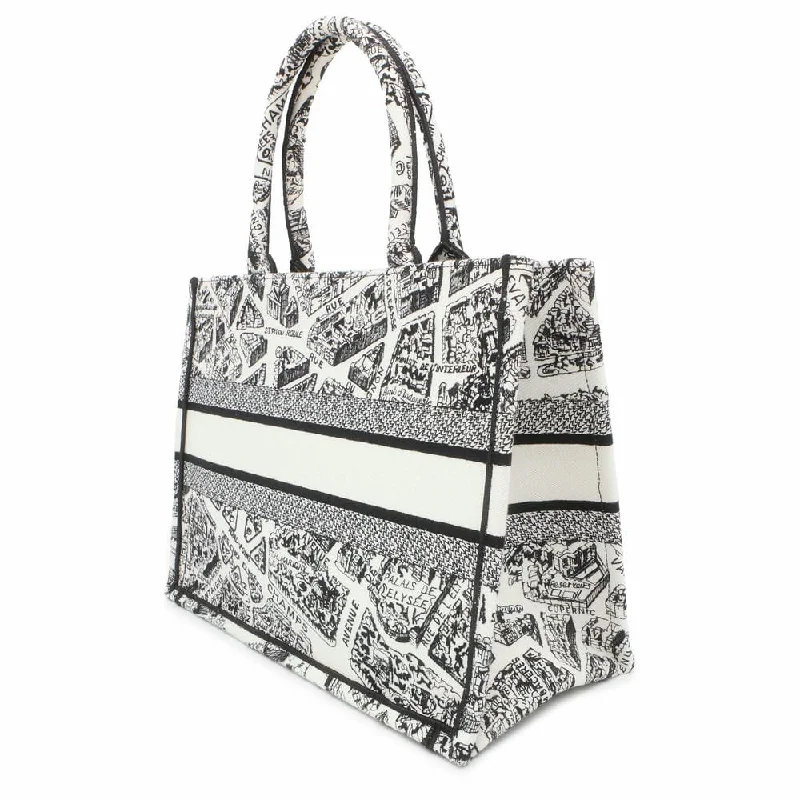 Christian Dior handbags with a removable shoulder strap for versatilityDior Book Tote Plan de Paris White/Black M1296ZOMP_M041 Canvas Size Medium