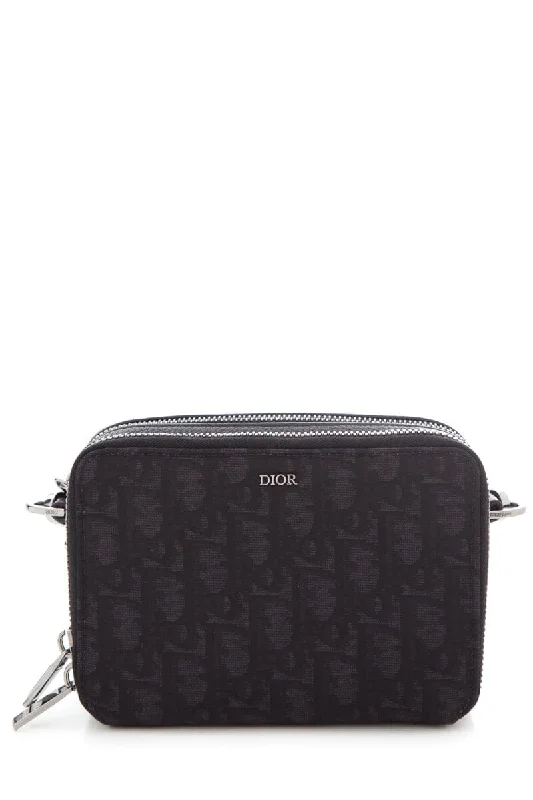 Christian Dior handbags with a back - pocket for quick storageDior Black Nylon Oblique Pouch Cross-Body