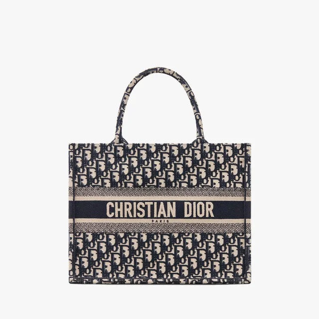 Christian Dior tote bags with a printed Dior logo on the frontDior Book Tote Medium Canvas Bag