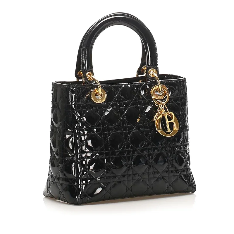 Christian Dior handbags with a snap - button closure and a decorative buckleDior Cannage Lady Dior Patent Leather (15252)