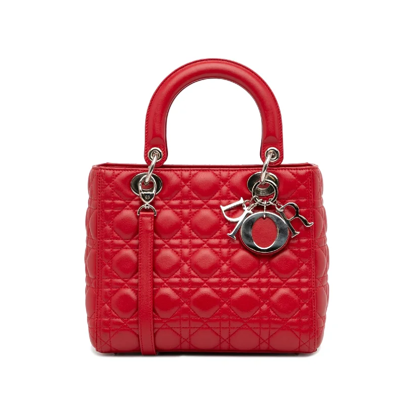 Luxury Christian Dior crossbody bags with a chain - link strapDior Lady Dior Medium Red Cannage Quilted Leather Silver