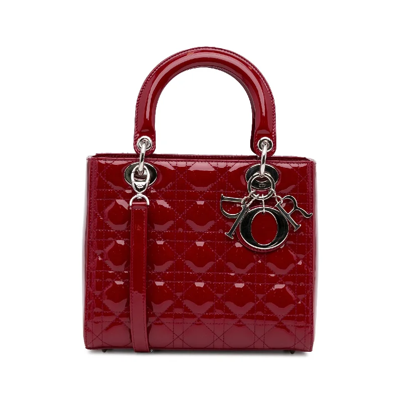 Christian Dior handbags with a detachable mirror for on - the - go touch - upsDior Lady Dior Medium Red Cannage Quilted Patent Leather