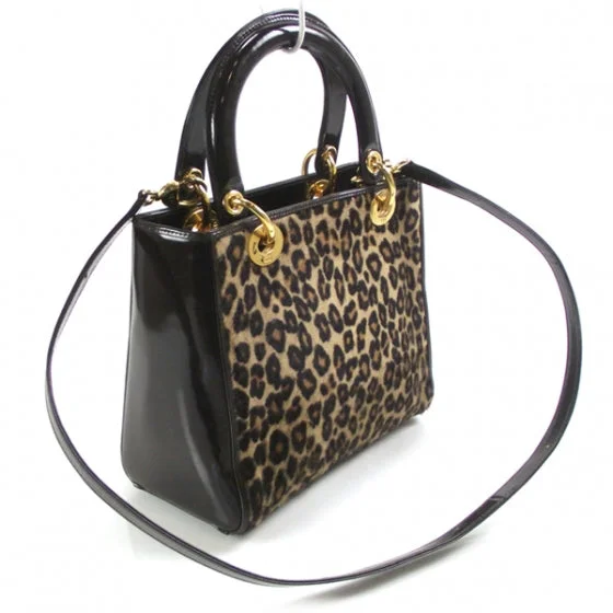 Christian Dior handbags with a detachable mirror for on - the - go touch - upsDior Lady Dior Pony Hair Leopard HandBag