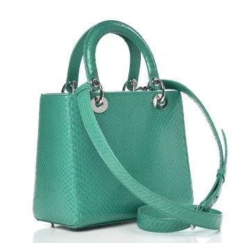 Christian Dior Saddle bags with a patent leather finish for a shiny lookDior Lady Dior Python Medium Lady Dior- Green