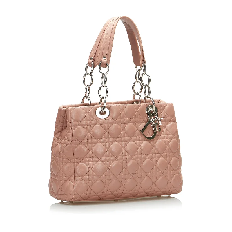 Christian Dior handbags with a detachable mirror for on - the - go touch - upsDior Lady Dior Soft Shopper Pink Cannage Quilted Leather