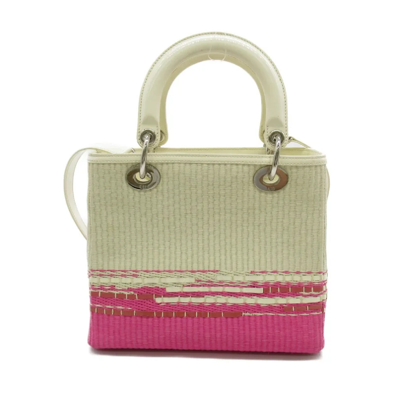 Christian Dior handbags with a snap - button closure and a decorative buckleDior Lady Dior Tote Bag White Pink enamel