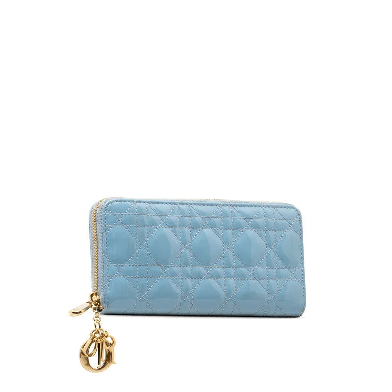 Christian Dior handbags with a detachable mirror for on - the - go touch - upsDior Lady Round Fashner Long Wallet Light Blue Emblem  Dior