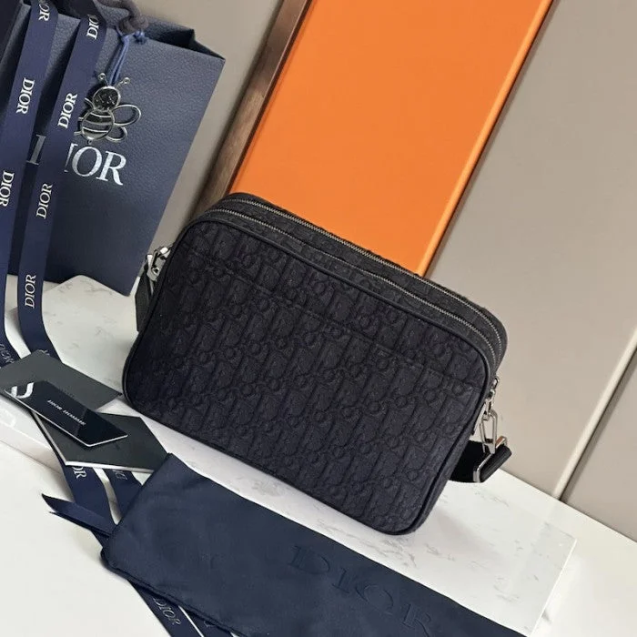 Luxury Christian Dior crossbody bags with a chain - link strapDior Maxi Safari Bag with Strap Black Dior Oblique Jacquard