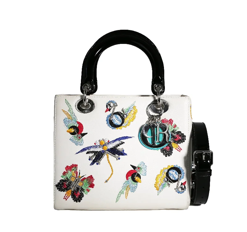 Christian Dior bags with a zip - top closure and multiple compartmentsDior Medium Lady Smooth Calfskin Animals Embroidery