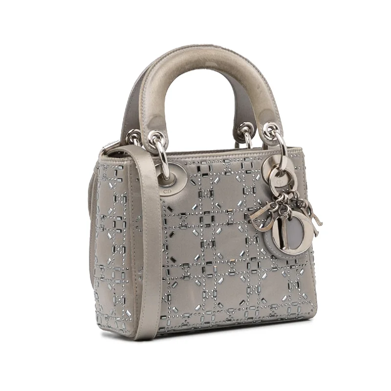 Christian Dior tote bags with a double - handle and shoulder - strap optionDior Mini Crystal-Embellished Satin Lady Dior (aOljQE)