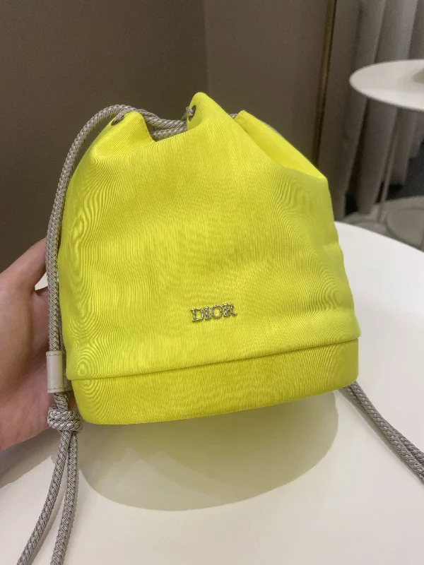 Christian Dior bags with a detachable coin purse insideDior Mini Marine Bucket Bag Yellow Canvas/ Lambskin