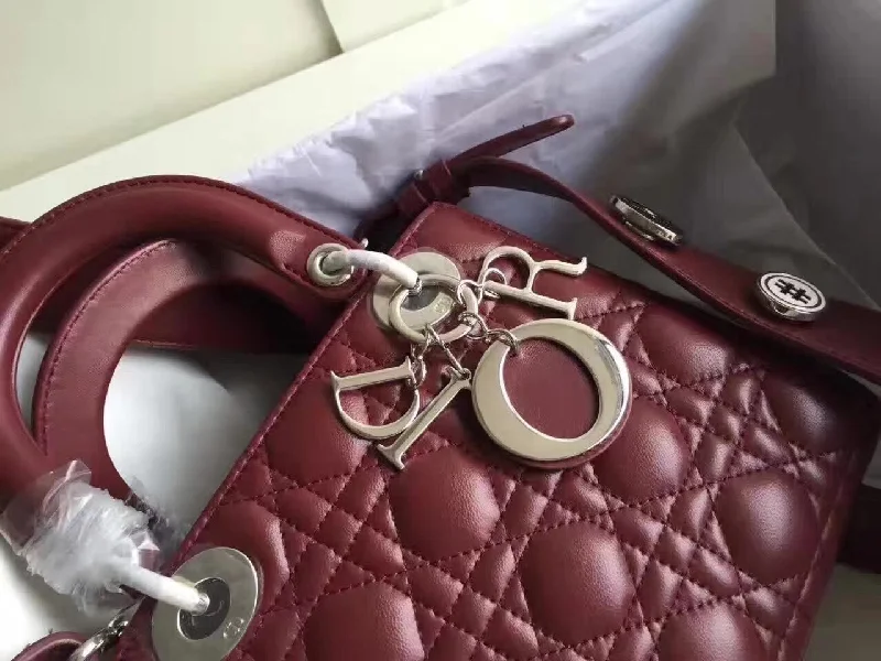 Christian Dior Saddle bags with a patent leather finish for a shiny lookDior My Lady Dior Bag In Bordeaux Lambskin