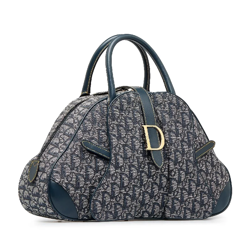 Christian Dior handbags with a detachable mirror for on - the - go touch - upsDIOR Oblique Double Saddle Bowler Handbag