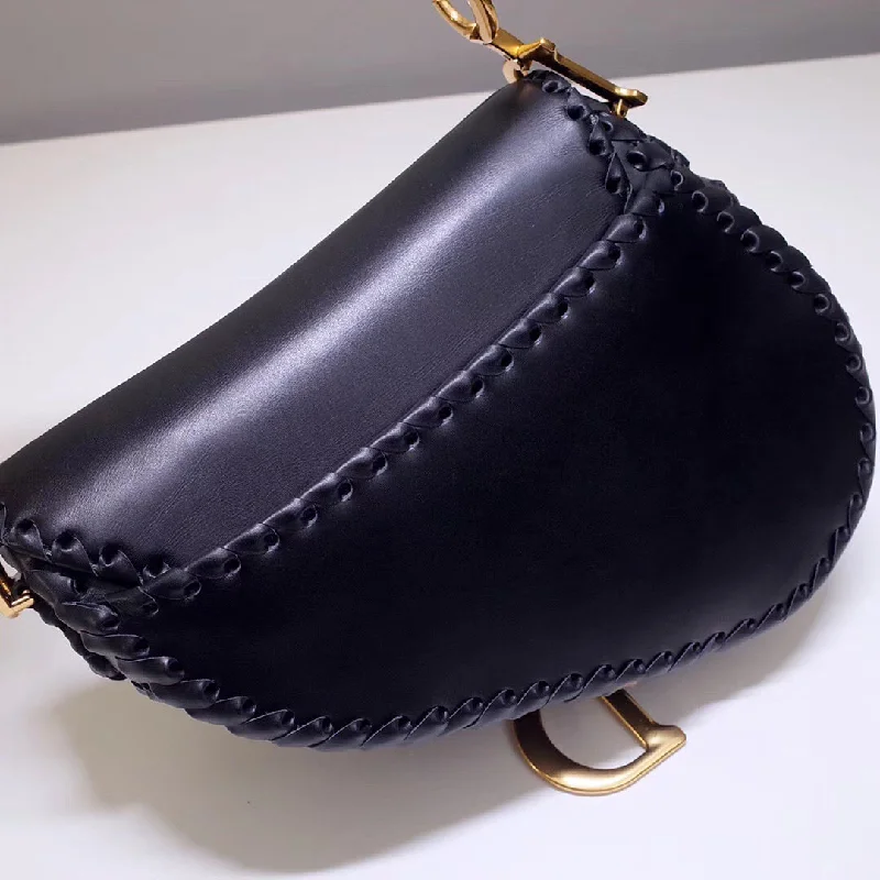 Contemporary Christian Dior handbags with a unique shapeDior Saddle Bag In Black Calfskin With Threaded Edges